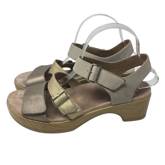 Dansko Malena Metallic Multi Leather Strappy Wedge Sandals Size 40 US 10-10.5 - Picture 4 of 14